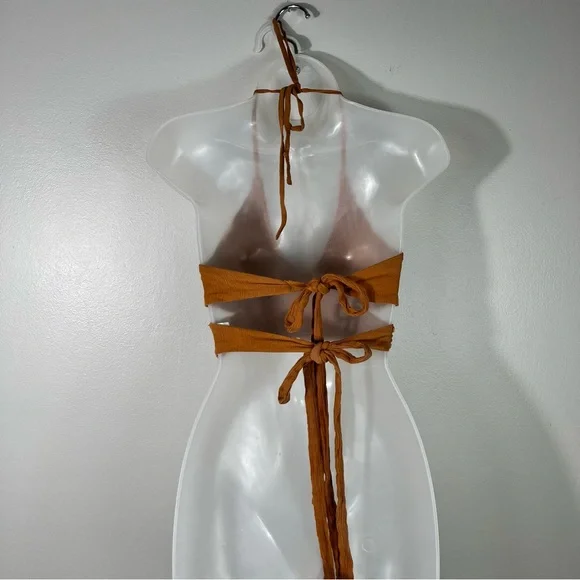 Earthbound Clothing Golden Orange Braided Tie Detail Open Back Halter Crop Top S - Picture 5 of 5